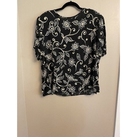 Sag Harbor Tops - Sag Harbor Pullover Blouse Women’s XL Black Tan Floral Top Cottagecore
